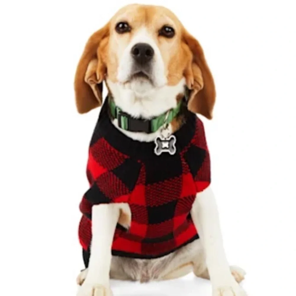 NWT Bundle Hat & Sweater Buffalo Plaid dog L